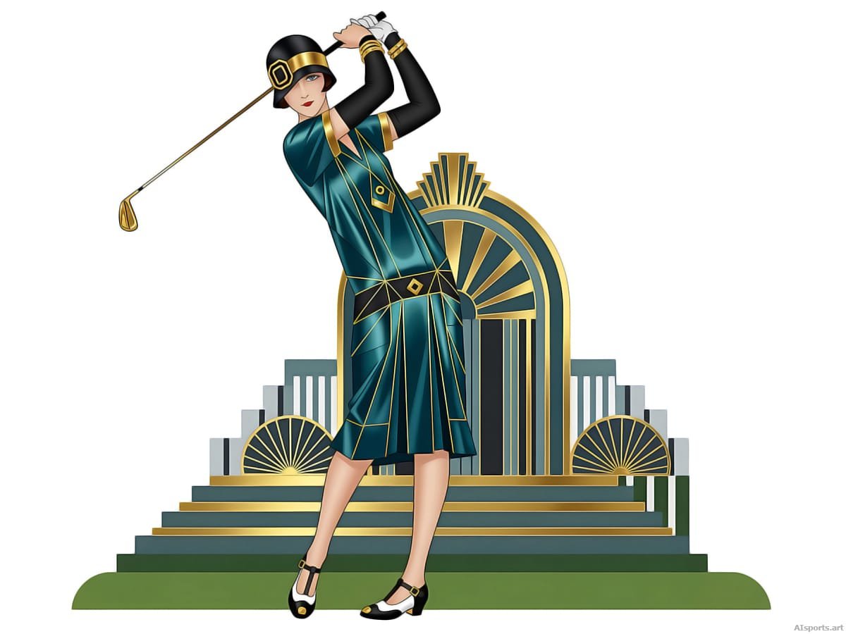 Golden Age Golf Swing - Digital Golf Art Deco / Vintage Poster AI Art