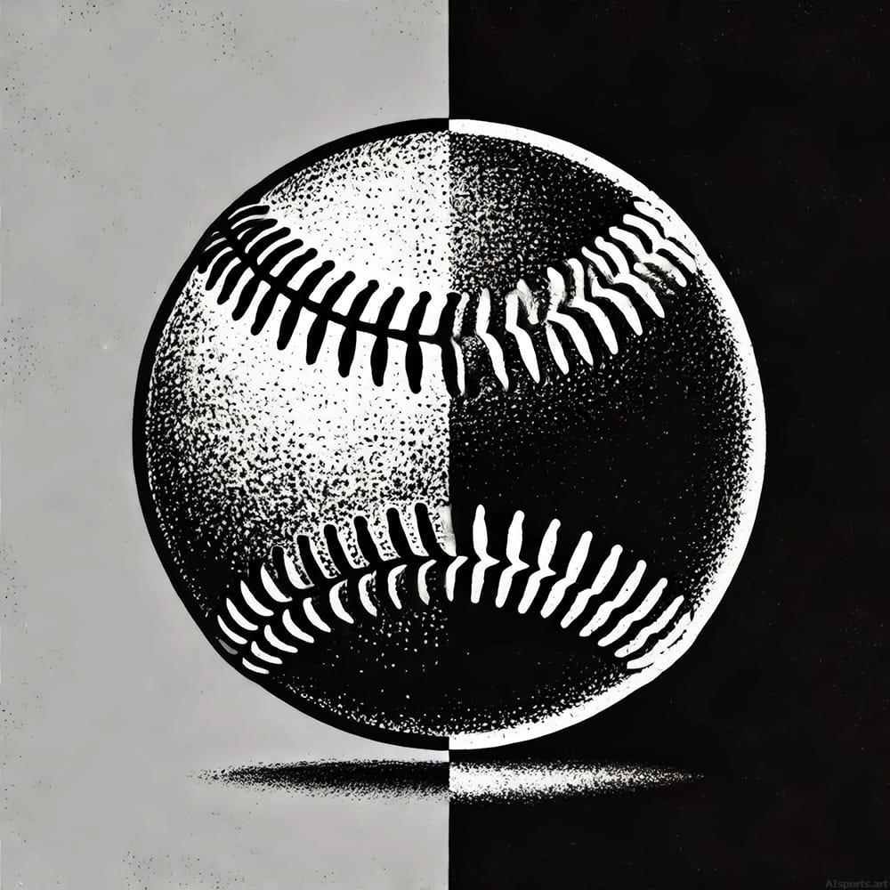 Double Header Baseball - Stippling, High Contrast, Vintage Noir Aesthetic Digital Baseball AI Art