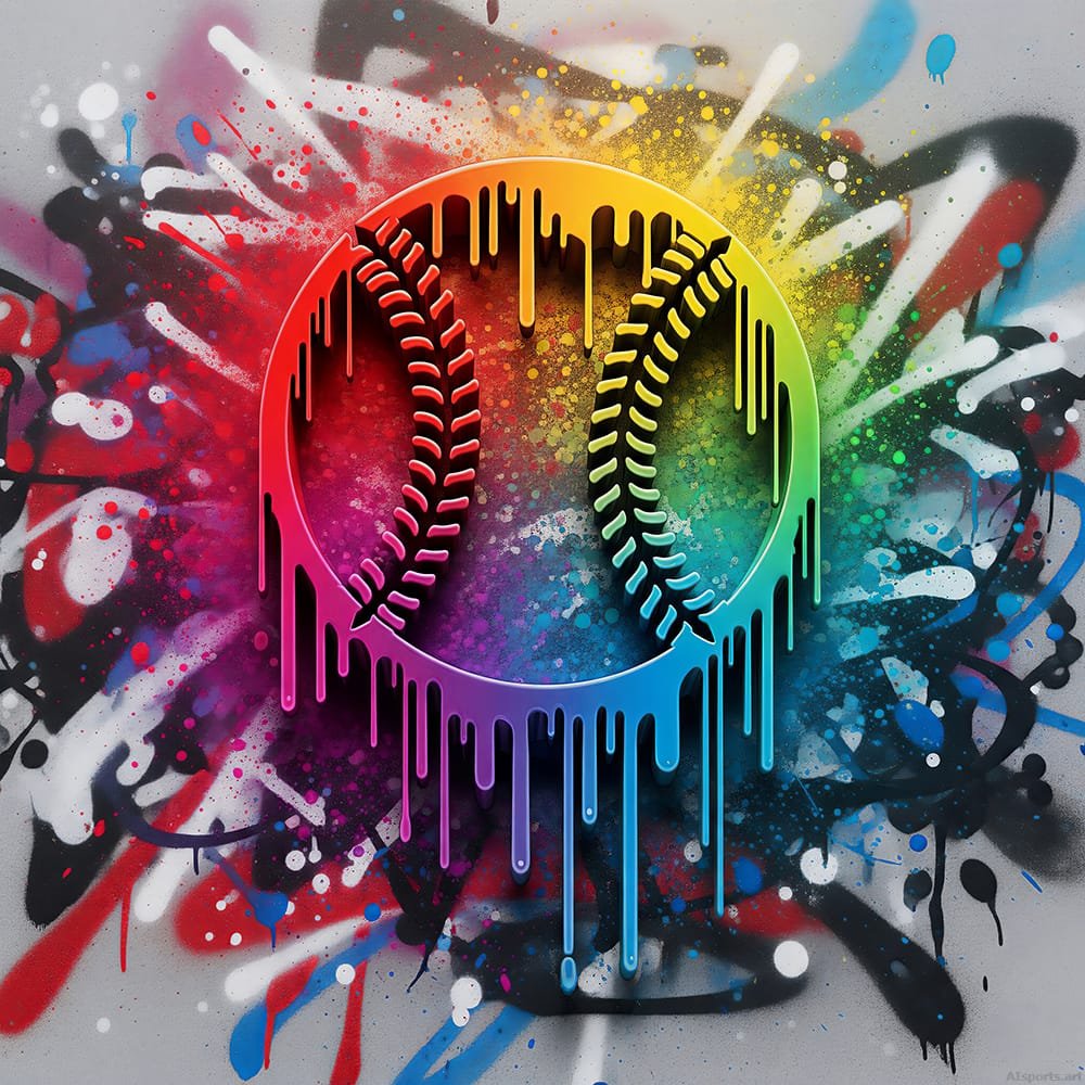 Street Splatter Ball - Graffiti / Street Art, Drip Art, Embossed Digital Baseball AI Art