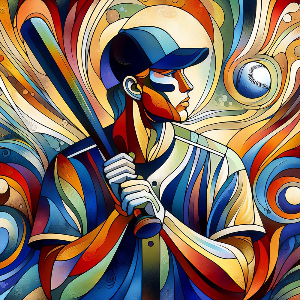 Dream and Flow - Cubism / Geometric Abstraction, Psychedelic / Digital Swirl Baseball AI Art