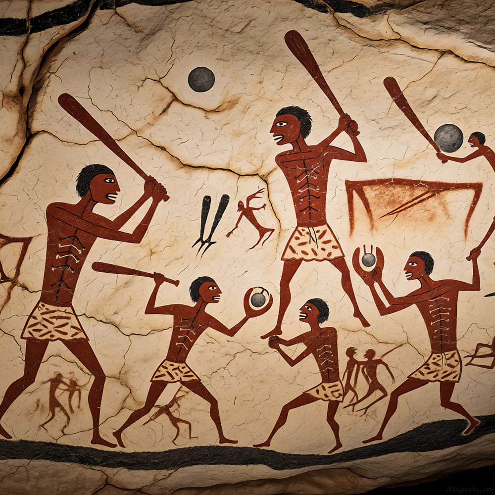 Stone Age Series -  Faux-Parietal Art, Stylized Anatomy, Digital Baseball AI Art