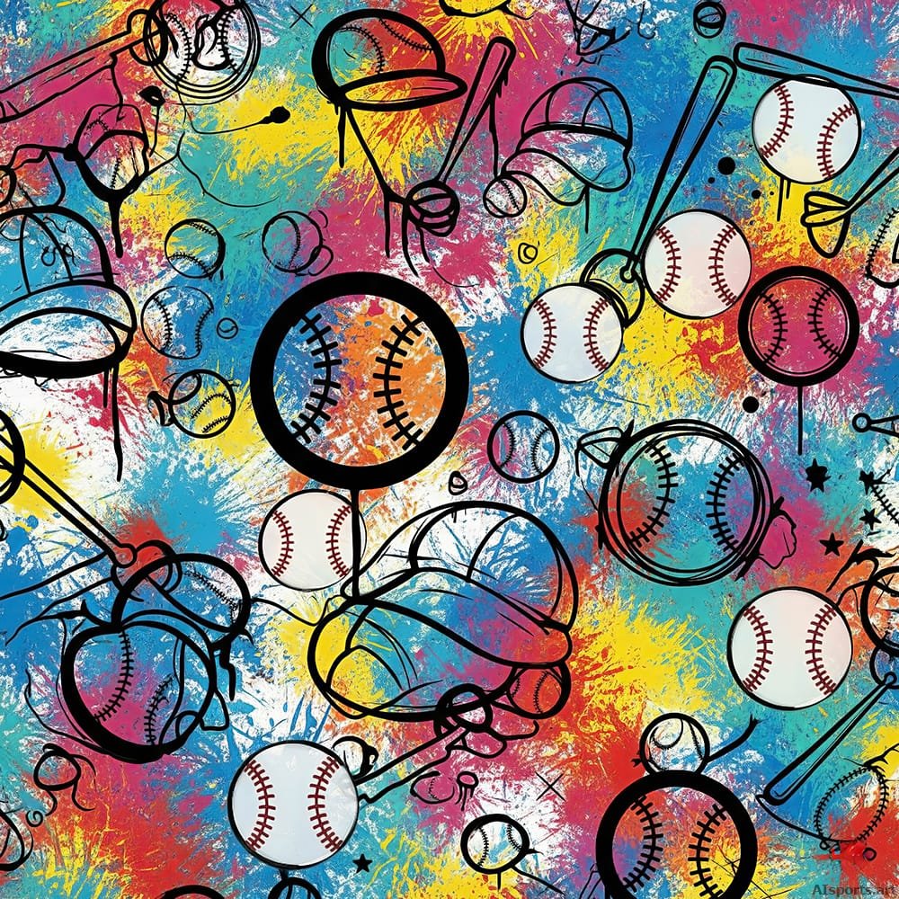 Graffiti Play Ball - Pop Art / Graffiti Fusion, Surface Baseball Pattern, Mixed Media Collage Baseball AI Art
