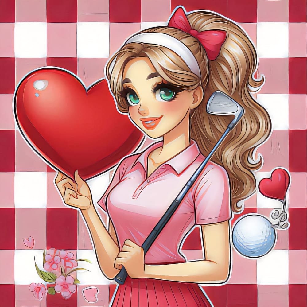 Valentine Golfer Gal - Stylized Digital Image, Sports Game Art, Digital Golf AI Art