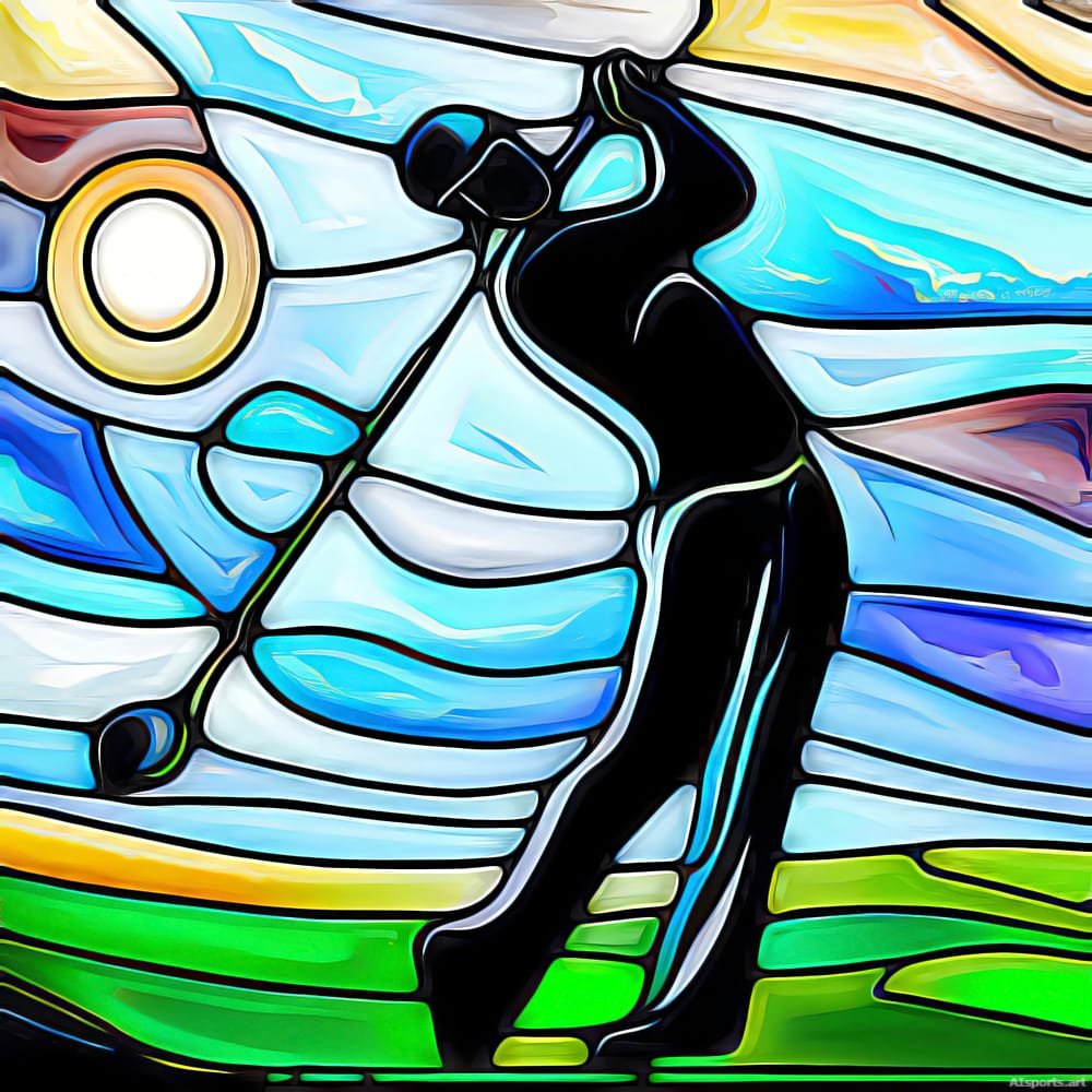 Glass Mosaic Swinger - Digital Stained Glass Golf Image, Faux Mosaic Art, Digital Golf AI Art