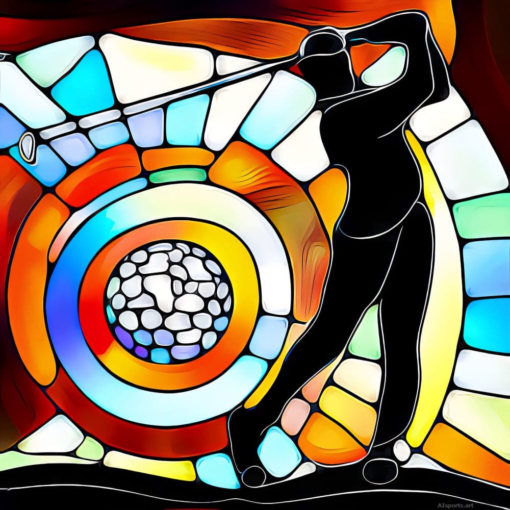 Fluid Follow-Through - Stained Glass Golf Art, Faux Stained Glass Image, Digital Golf AI Art