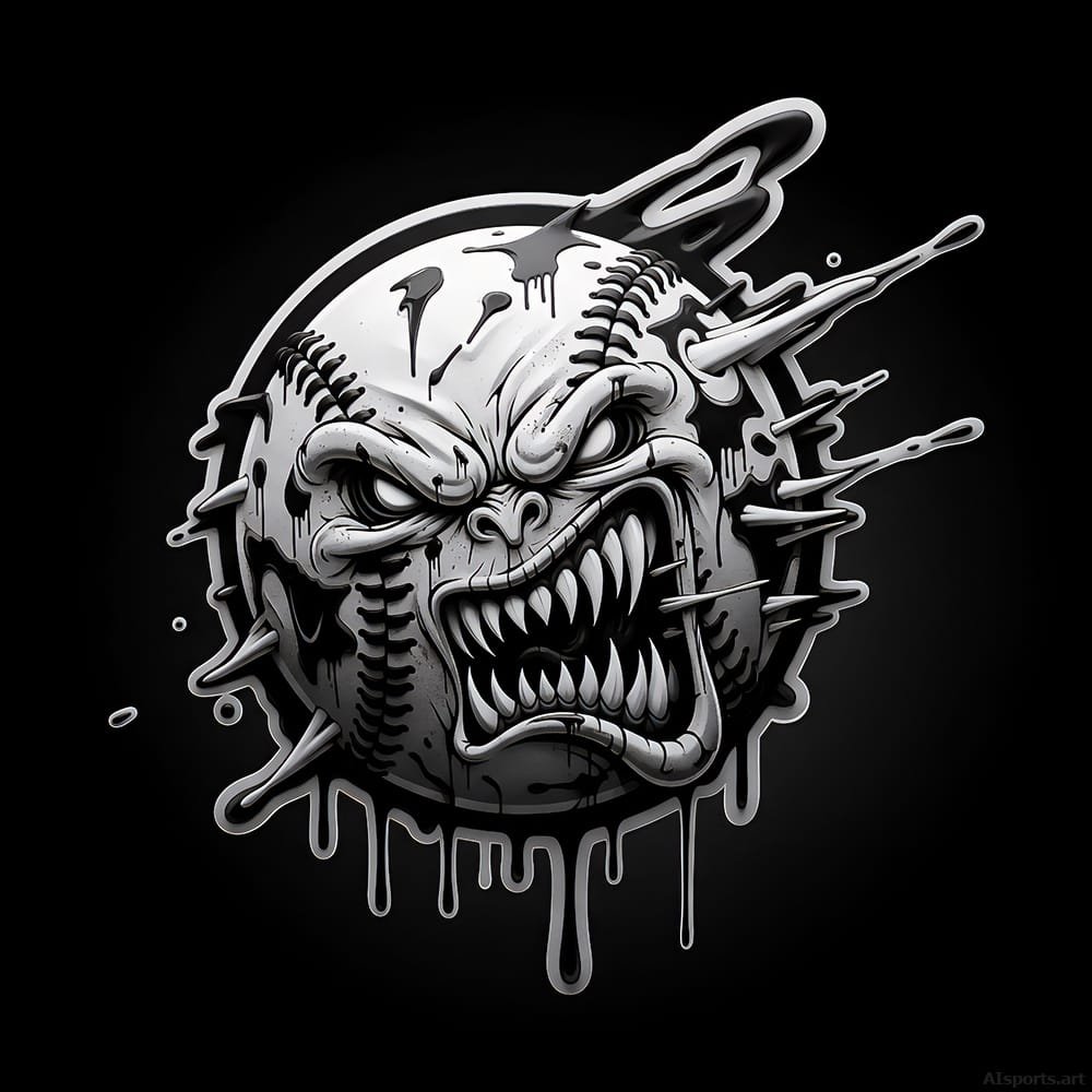 Nasty Knuckleball - Skate Graphic / Lowbrow Baseball Image, Sticker Art, Digital Baseball AI Art