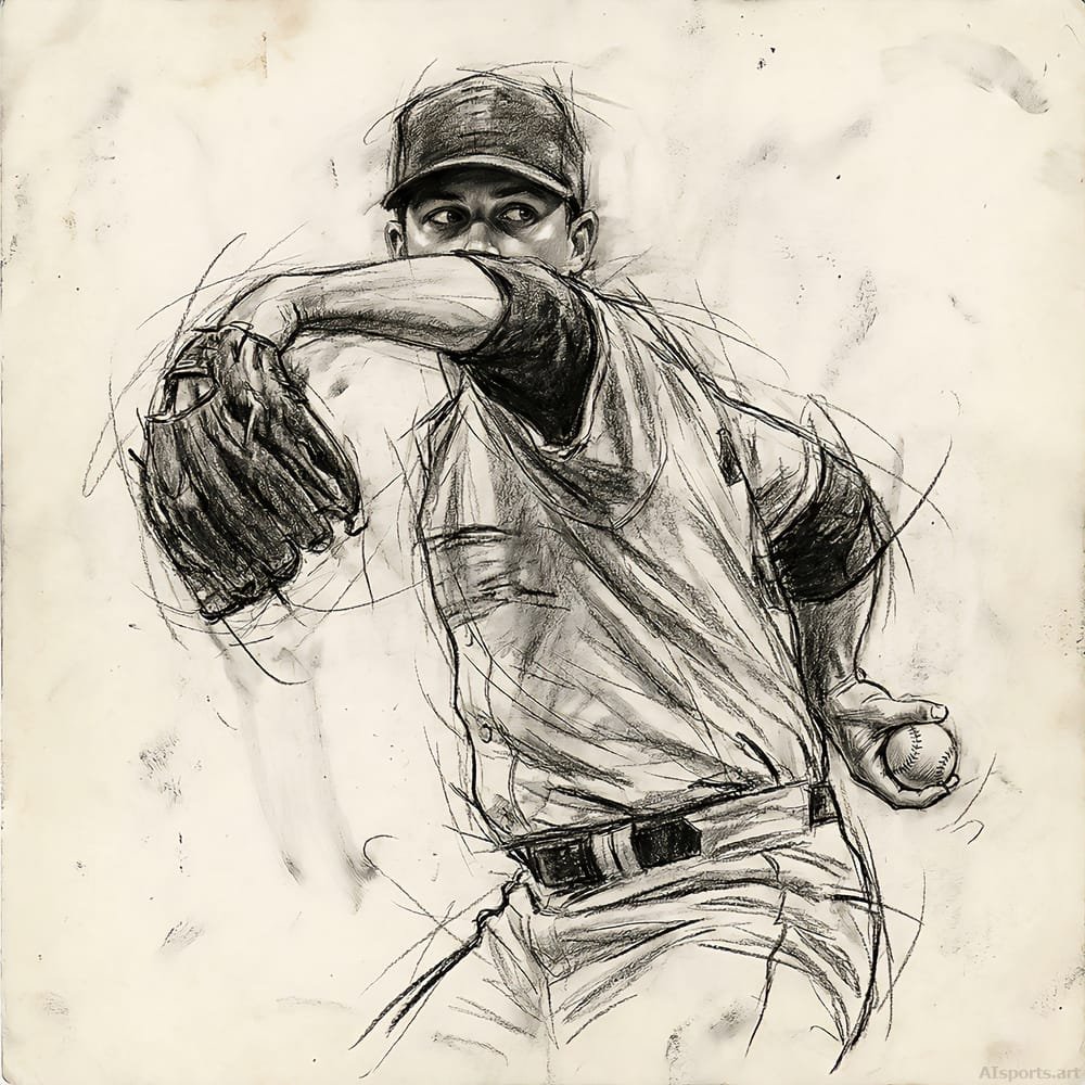Coming At You - Baseball Pencil Image, Charcoal Sketch Art, Digital Baseball AI Art