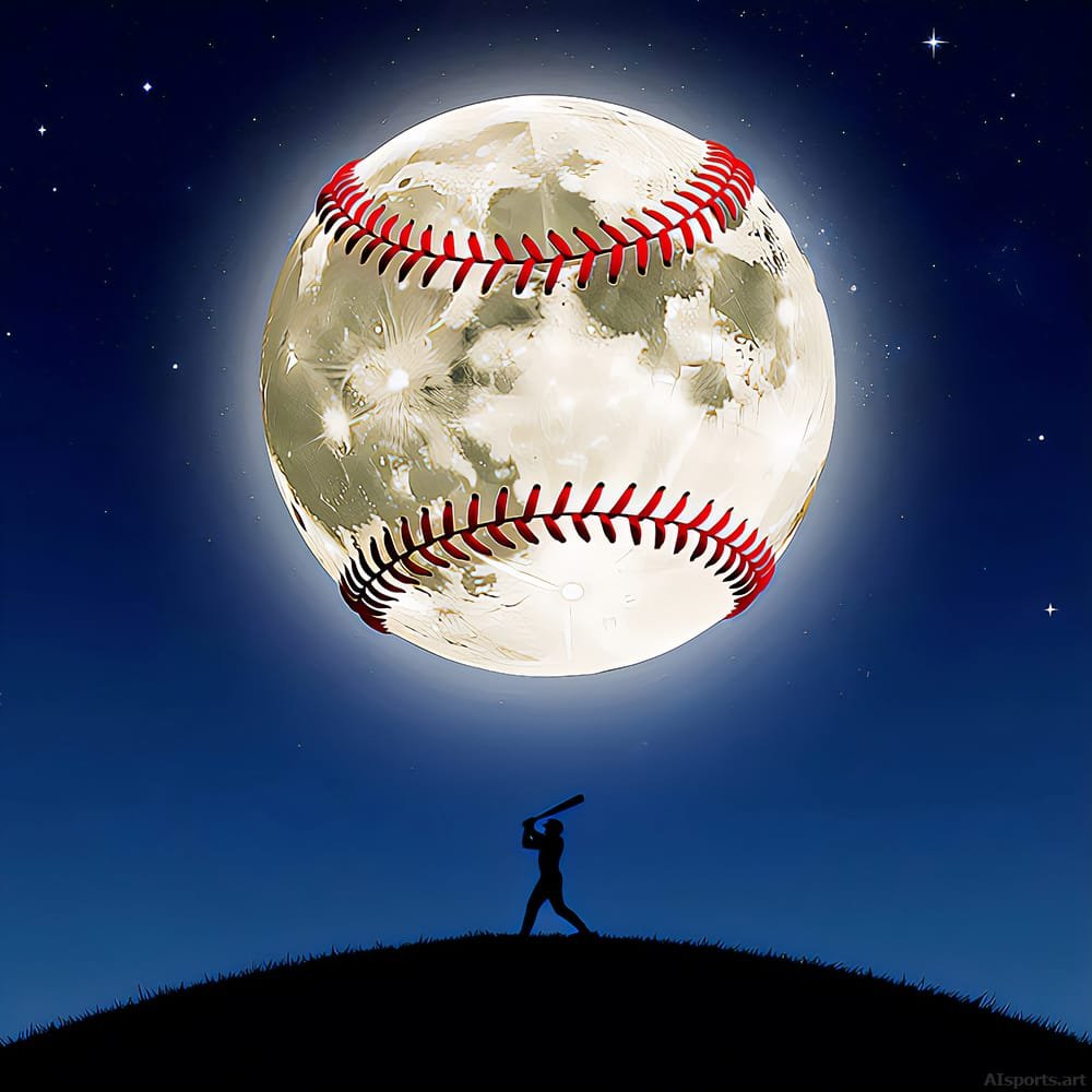 Moonshot Swing - Digital Baseball Surrealism, Photo Manipulation Art, Digital Baseball AI Art