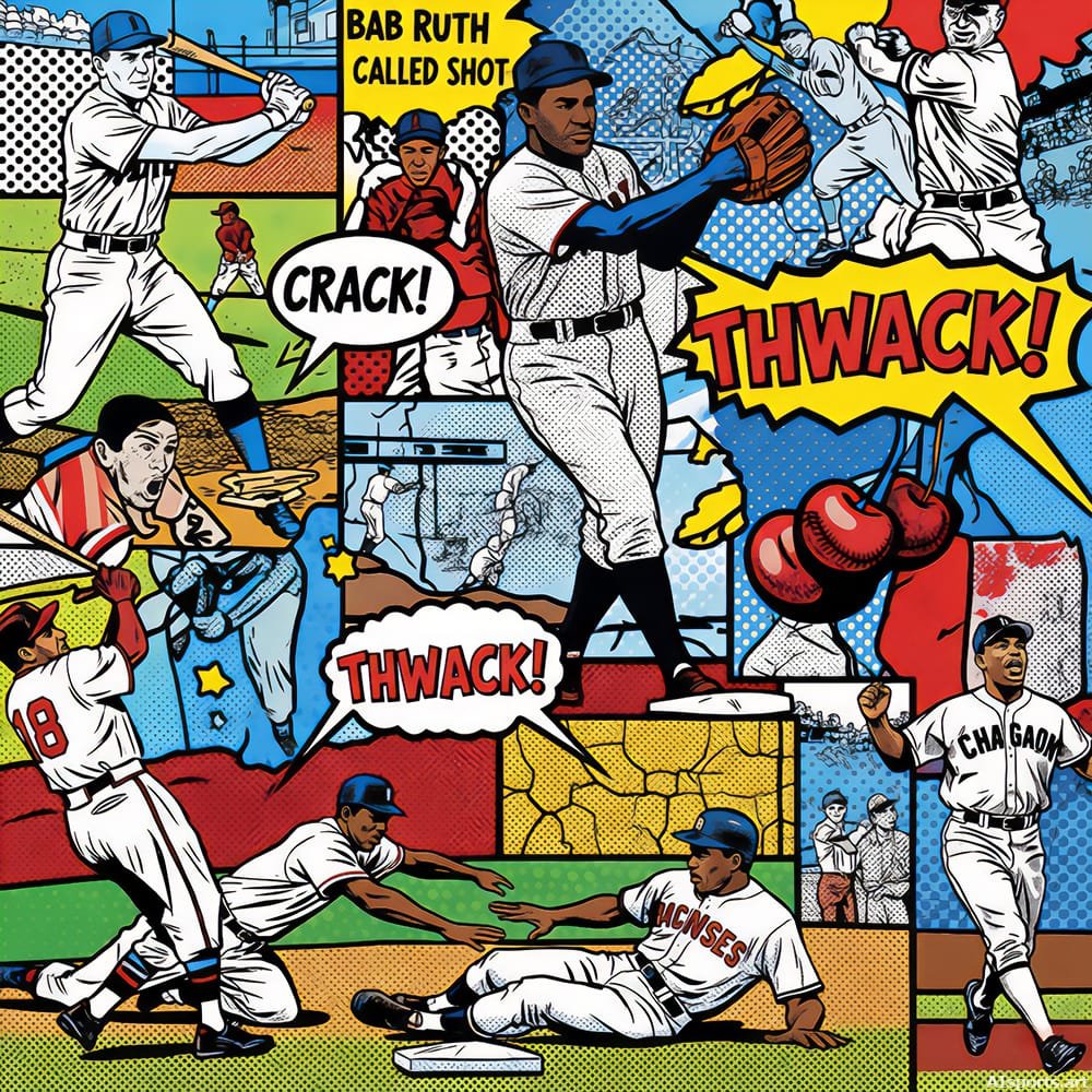 Thwaking! - Vintage Baseball Comics, Pop Art Image, Digital Baseball AI Art