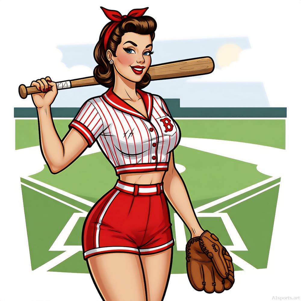 League of Her Own - 1940s/50s Baseball Image, American Pin-Up Art, Digital Baseball AI Art