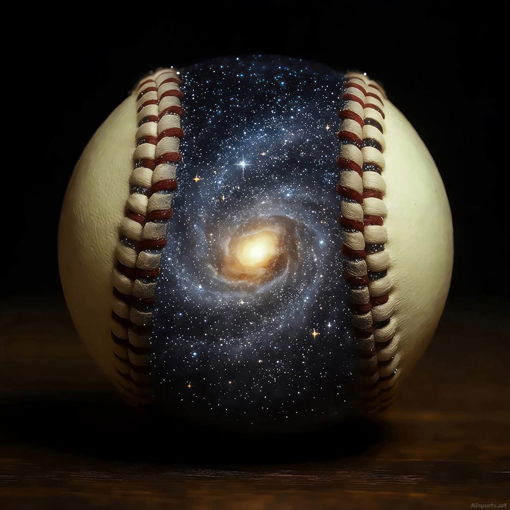 Nebula Galaxy Ball - Double Exposure Surrealism Art, Digital Fantasy Image, Digital Baseball AI Art