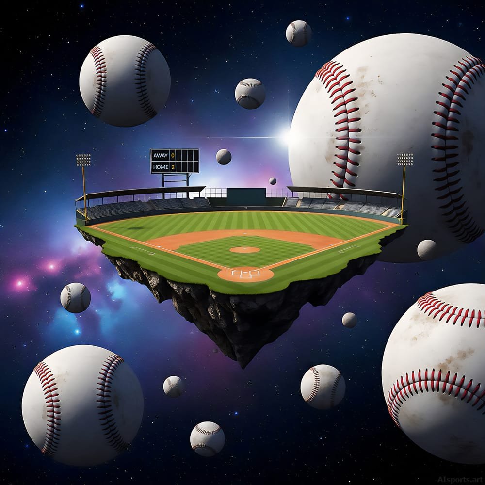 The Floating Field - Digital Surrealism Art, Space/Cosmic Baseball Image, Digital Baseball AI Art