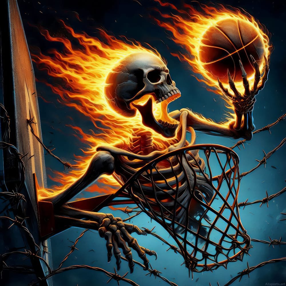 Skeleton 7 Slam - Extreme Graphic Art, Halloween Fantasy Image, Digital Basketball AI Image
