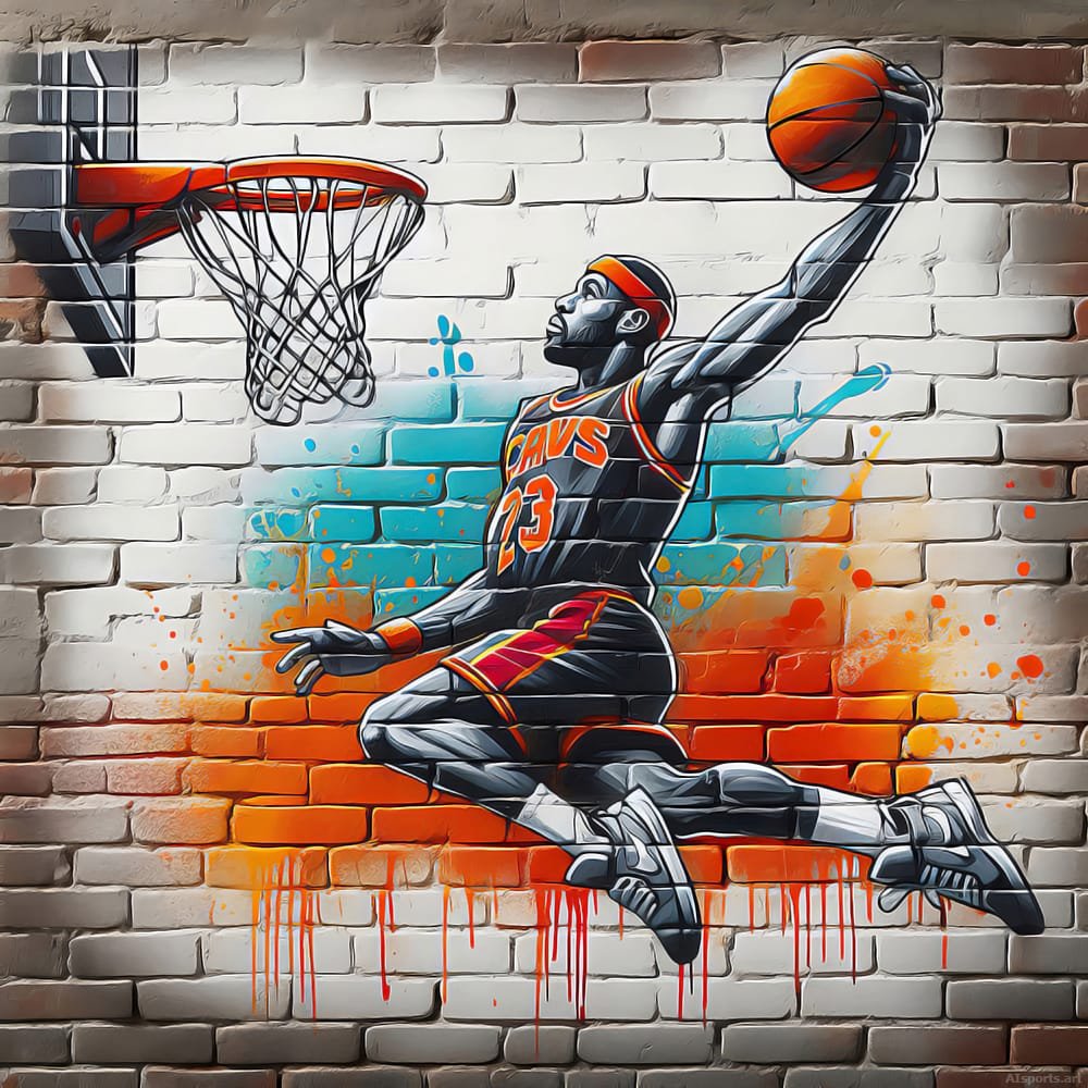 King On The Wall - Street Art / Graffiti Mural, Urban Sports Image, Digital Basketball AI Art