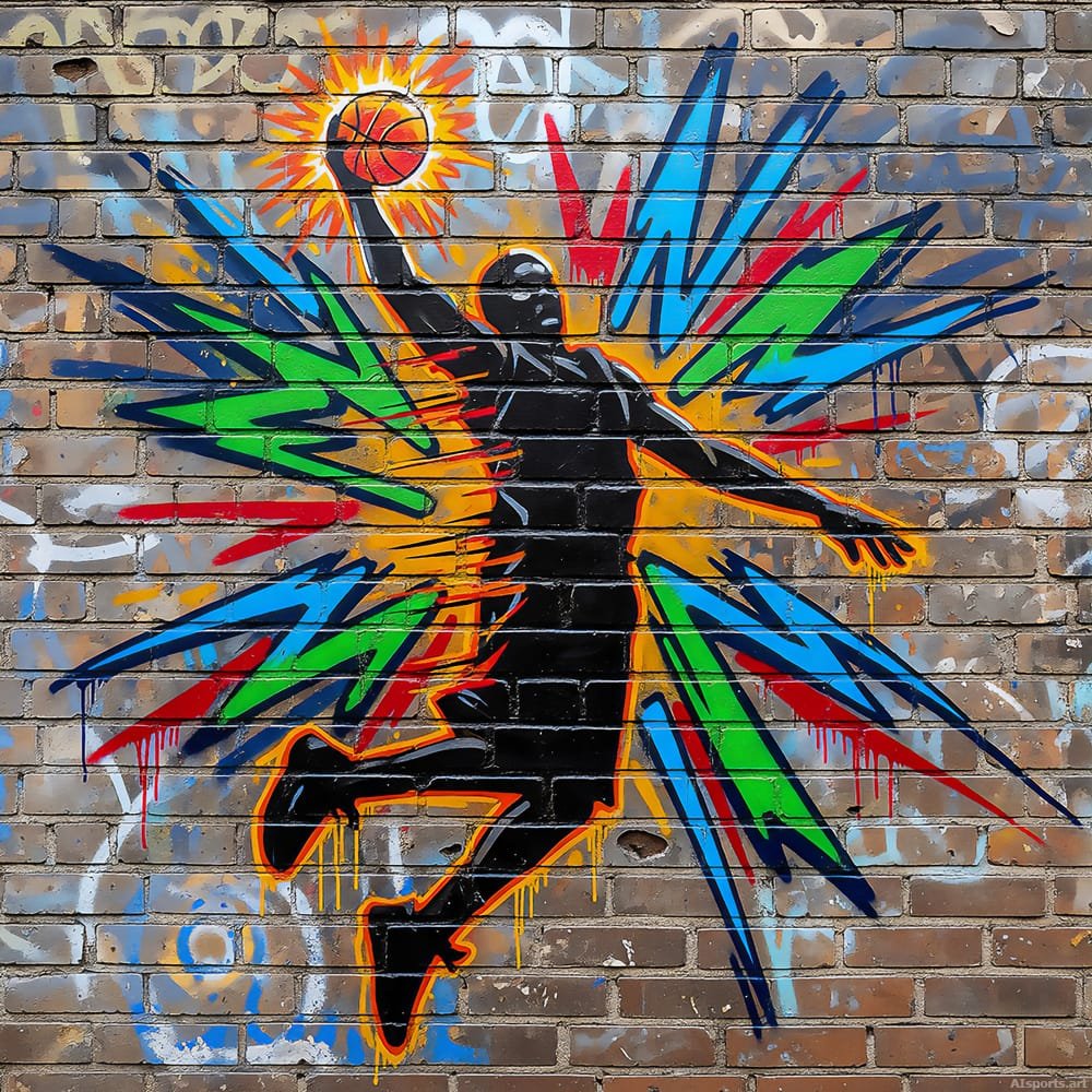 Supernova Flight - Basketball Graffiti Art, Expressionism Image, Pop Art Influence, Digital Basketball AI Art