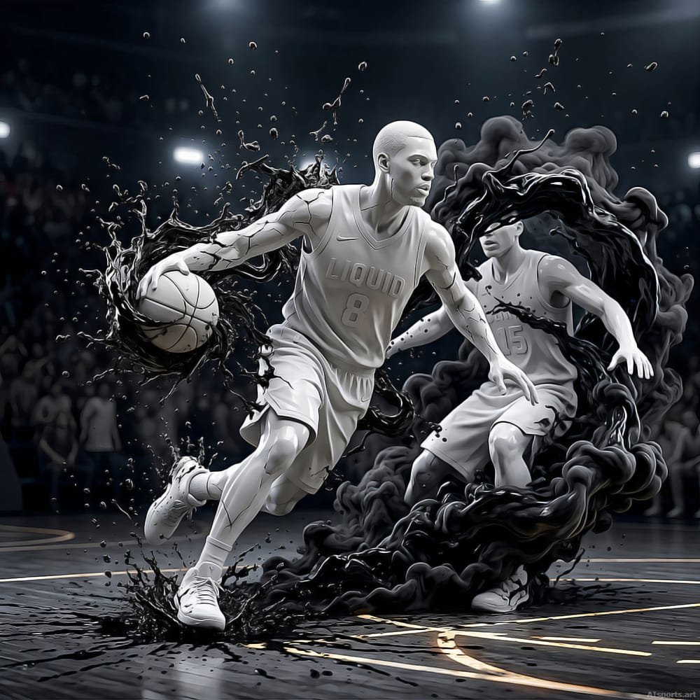 Pure Flow - Hyper-Realistic 3D Basketball Image, Digital Fluid Simulation, Digital Basketball AI Art
