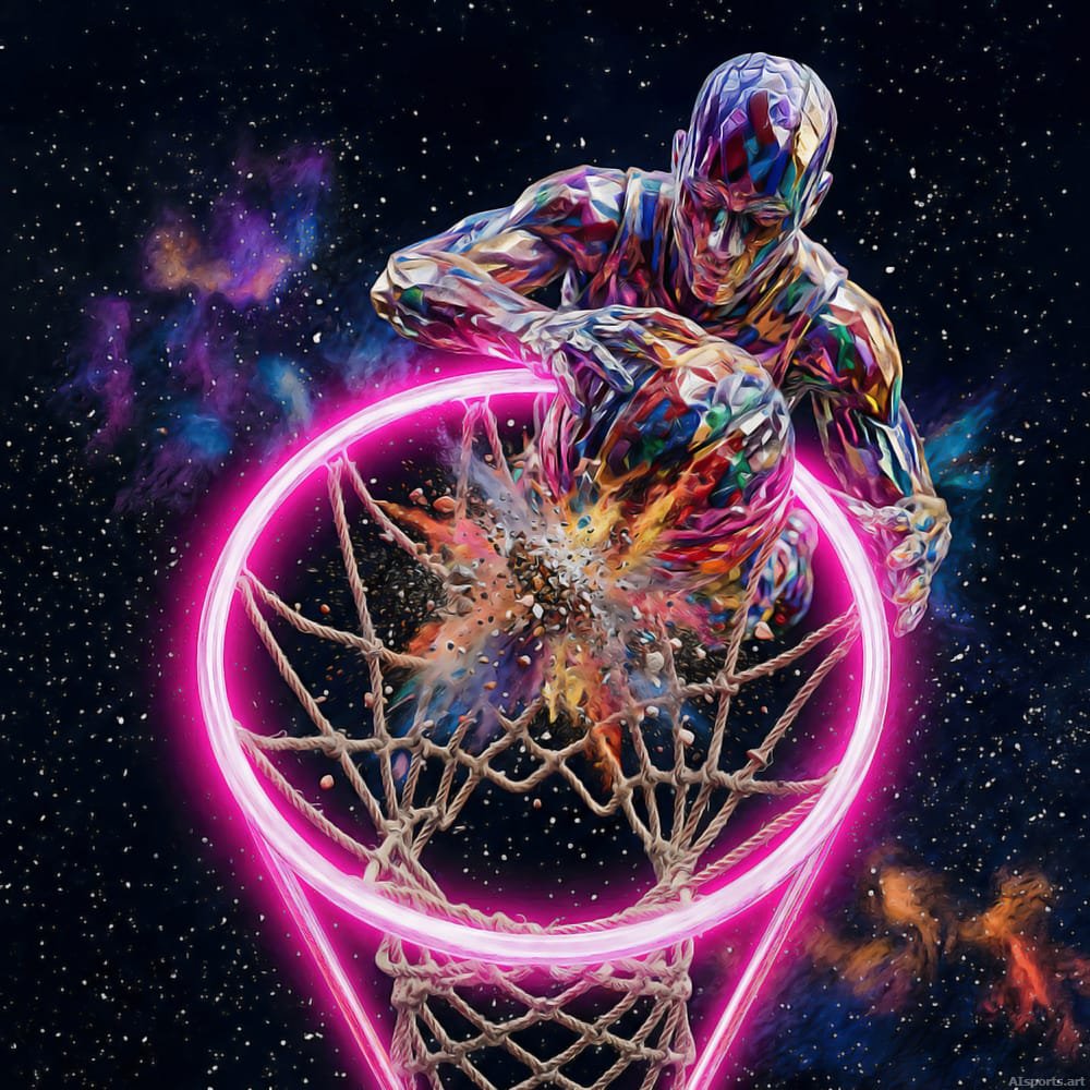 Spectrum Slam - Cosmic Basketball Surrealism Art, Cyberpunk Neon Image, Digital Basketball AI Art