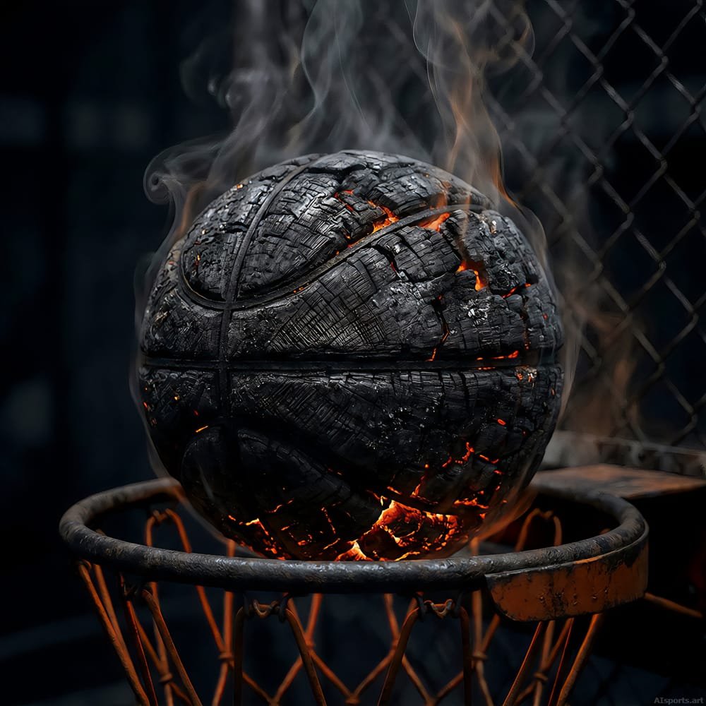 Trial By Fire - Hyper-Realistic Image, 3D Basketball Art, Digital Basketball AI Art