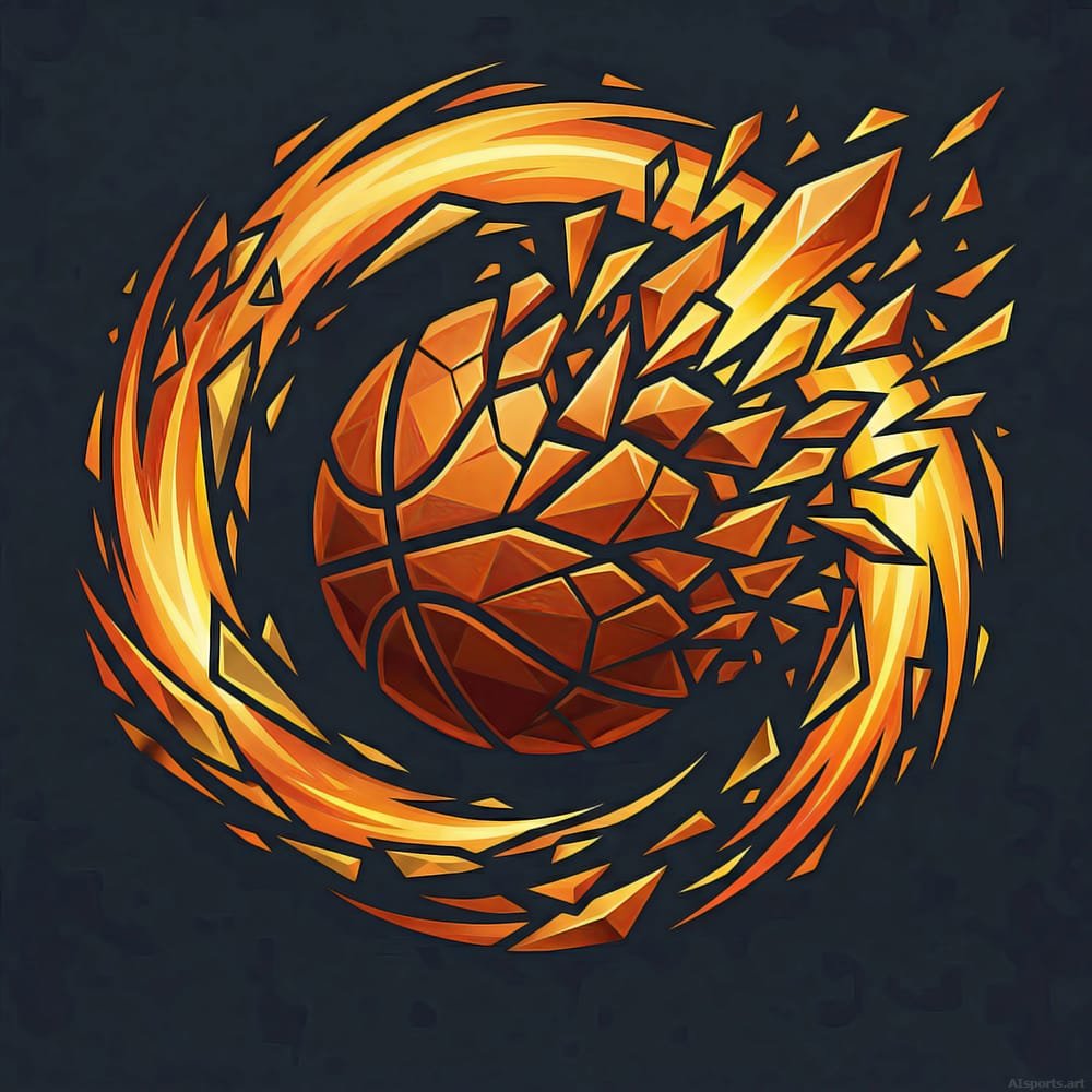 Breaking the Arc - Digital 2D Basketball Image, Polygonal AI Abstraction Art, Digital Basketball AI Art