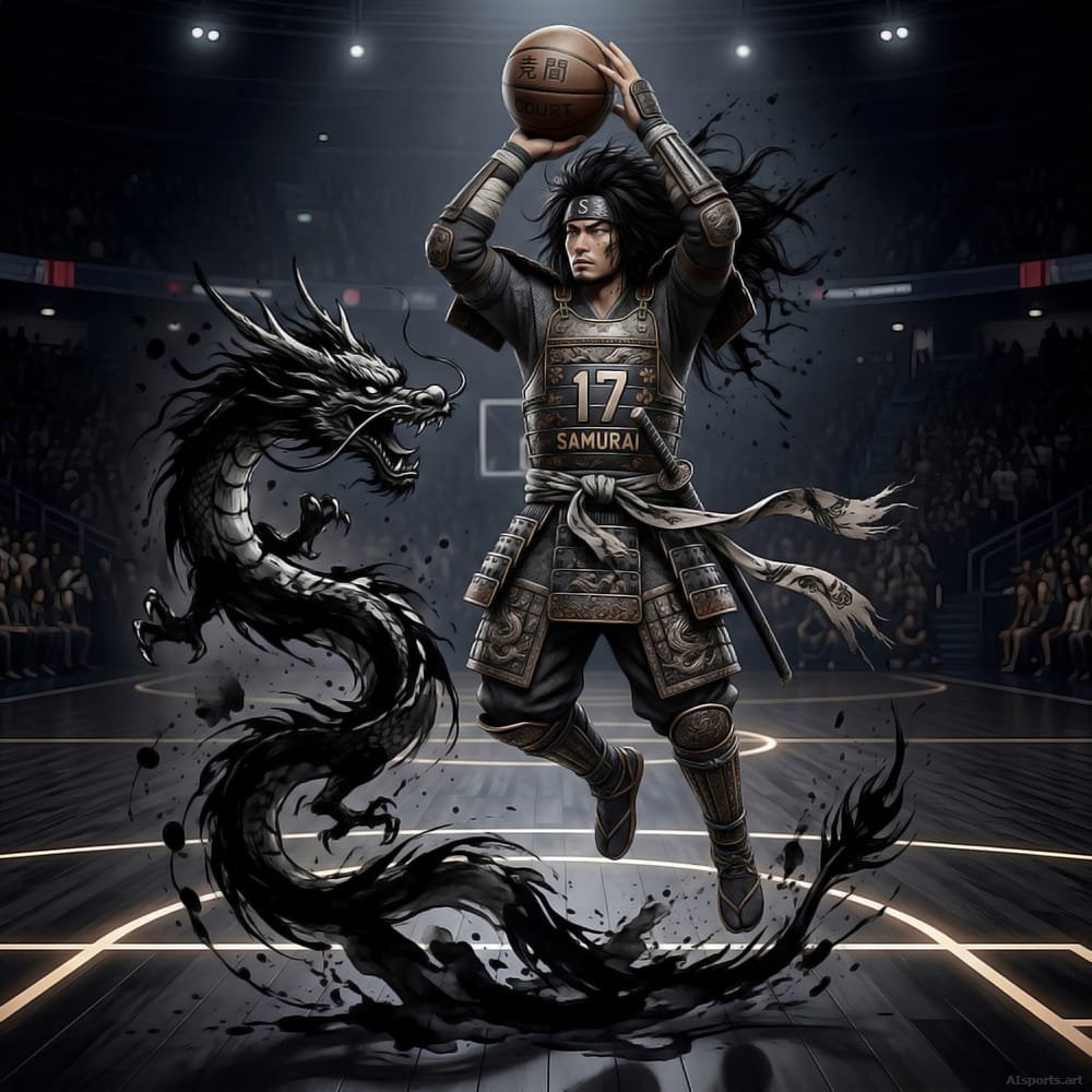 Warrior’s Game - Fantasy Concept Art, 3D Basketball Image, Digital Basketball AI Art