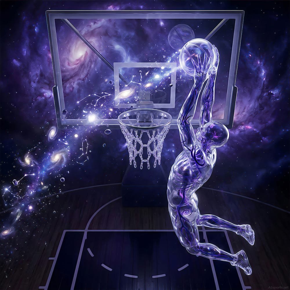 Astral Athlete - 3D Digital Basketball Image, Surrealism AI Art, Digital Basketball AI Art