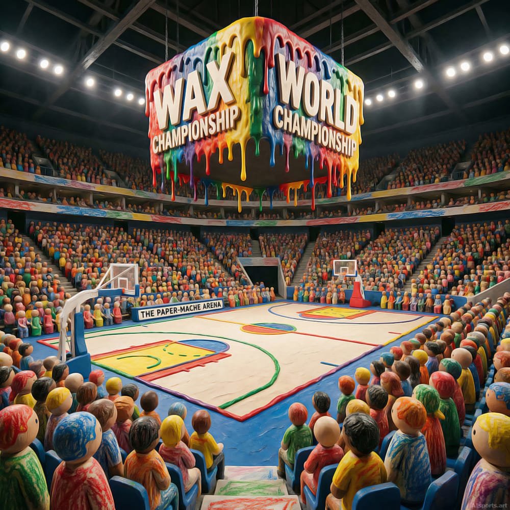Wax World Championship - High-Fidelity 3D Basketball Image, Digital AI Surrealism Art, Digital Basketball AI Art