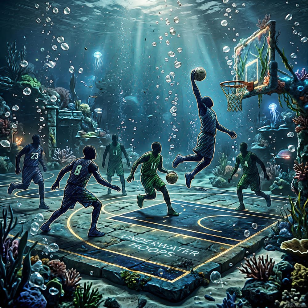 The Abyss Arena - Surrealist Basketball AI Image, Digital Fantasy Art, Digital Basketball AI Art