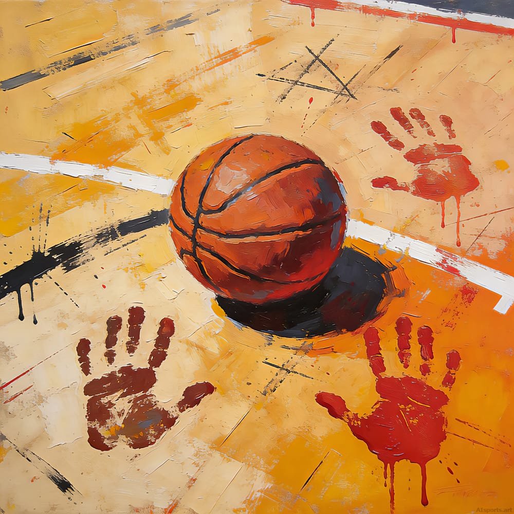 Leaving a Mark - Impressionistic AI Basketball Painting, Impasto Oil Art, Digital Basketball AI Art