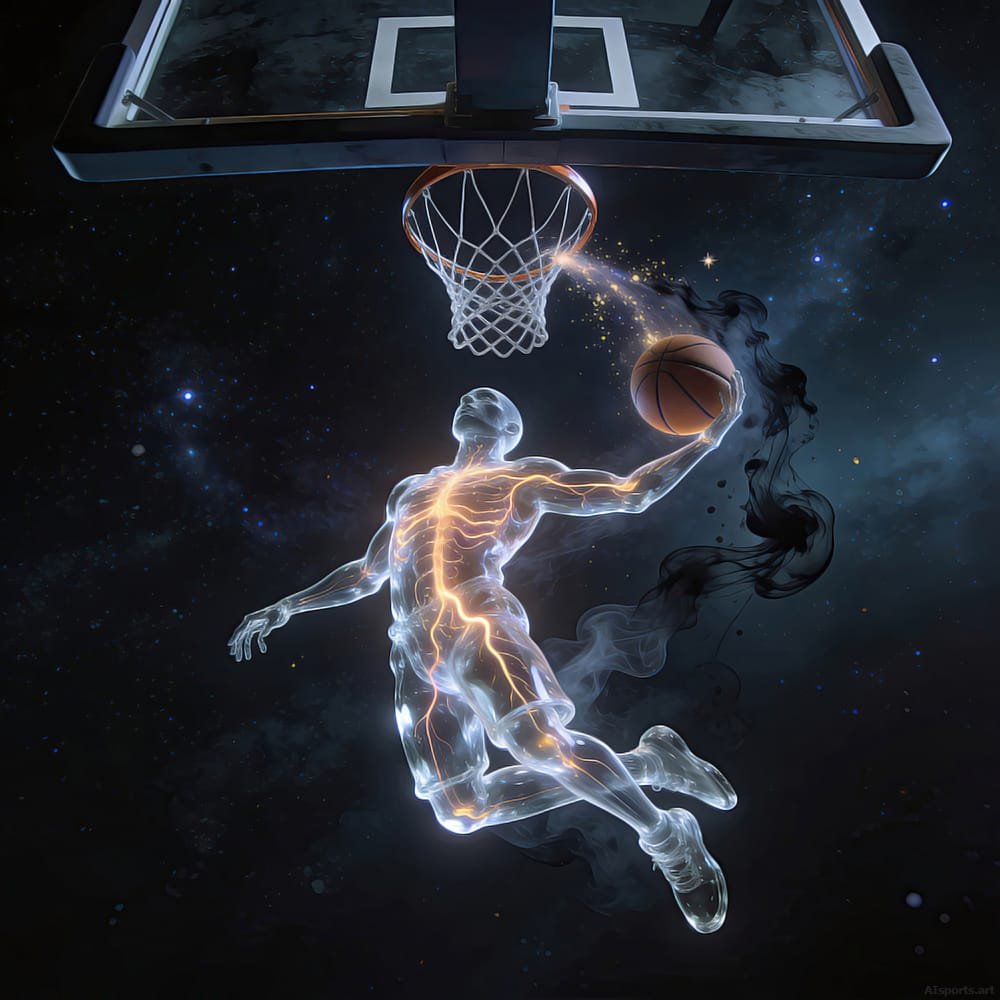 Neural Ignition - 3D Digital AI Image, Surreal Basketball Art, Digital Basketball AI Art