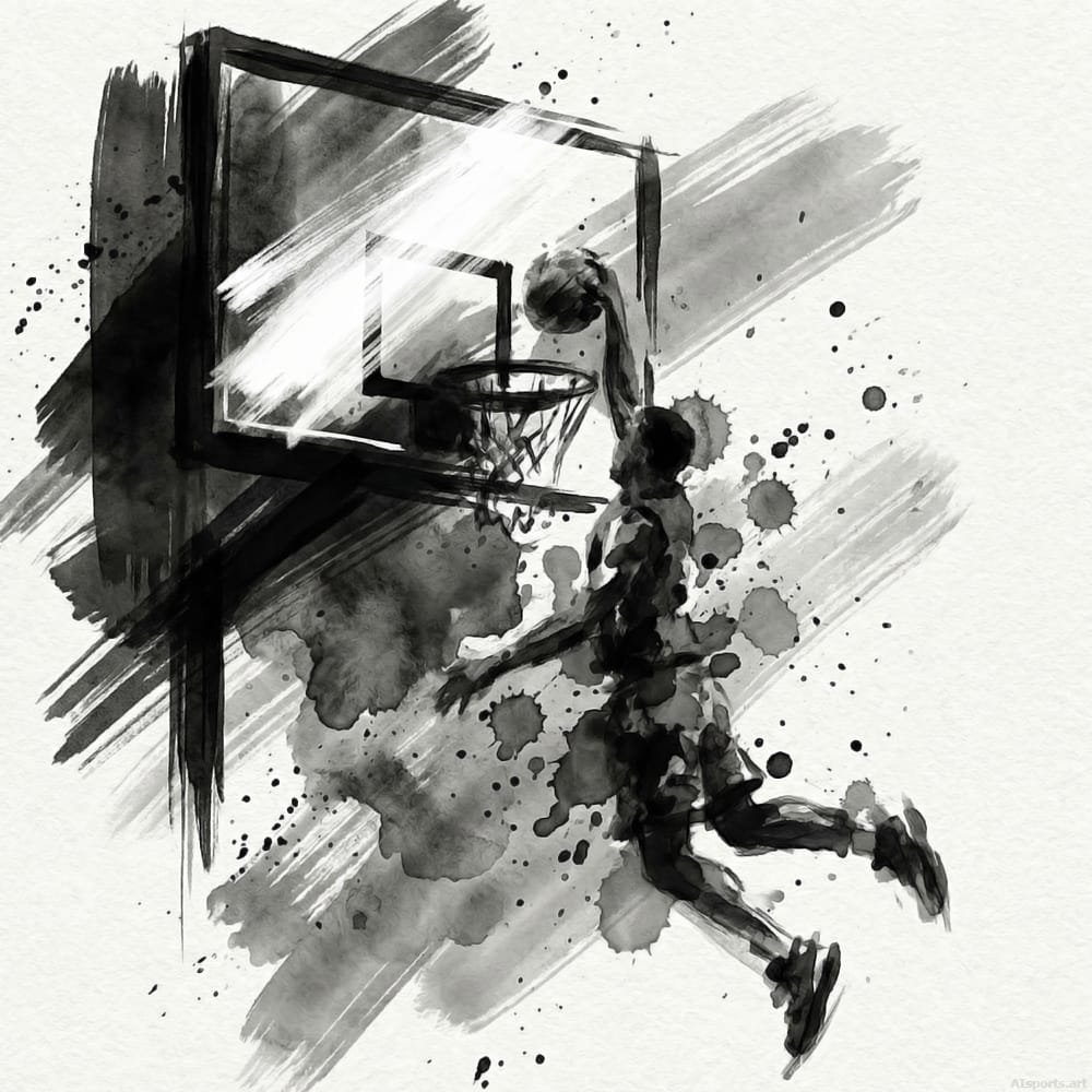 Phantom Dunk - Digital Watercolor Basketball AI Image, Abstract Expressionism Art, Digital Basketball AI Art