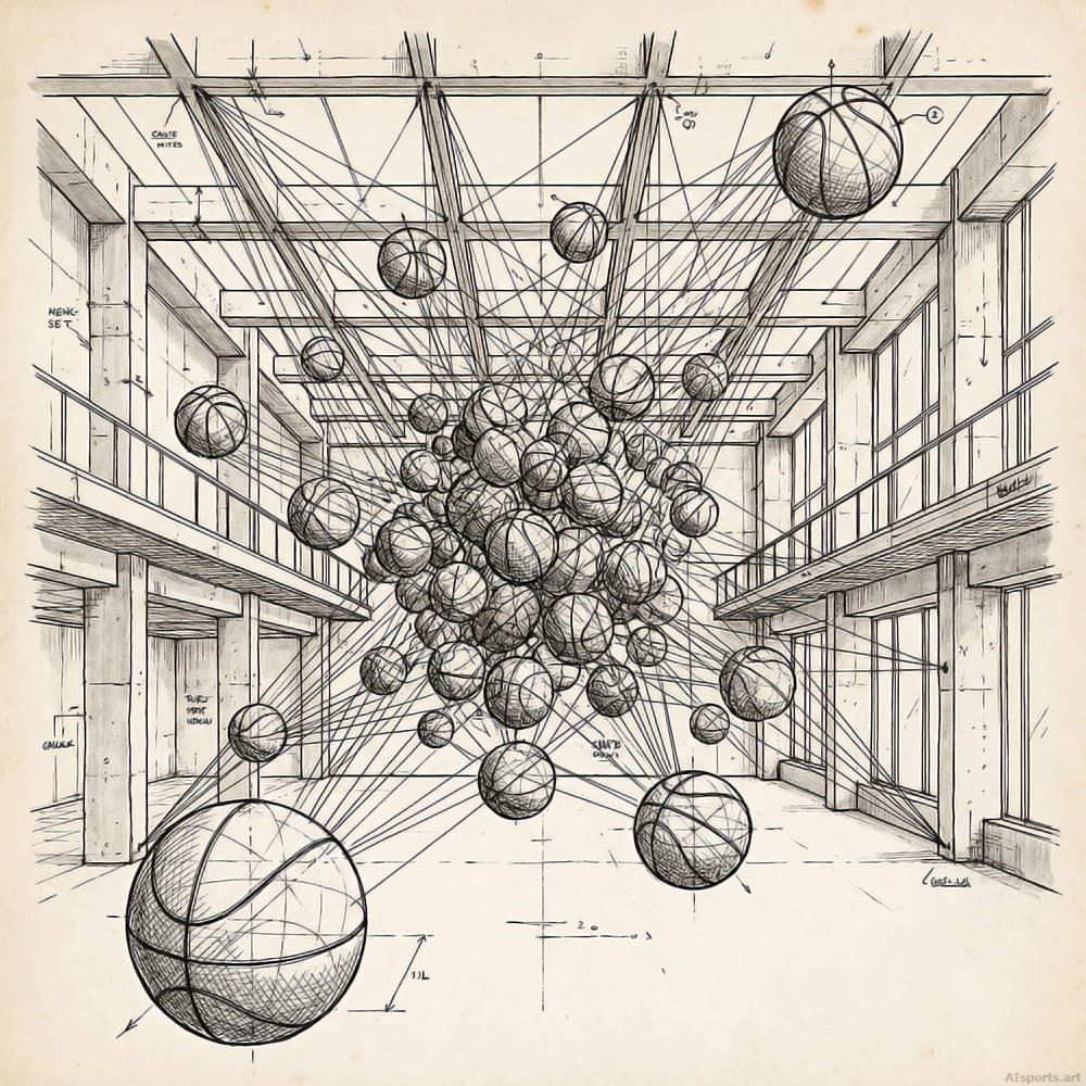 High Tension - Digital Basketball Sketched Image, AI Pen-and-Ink Art, Digital Basketball AI Art