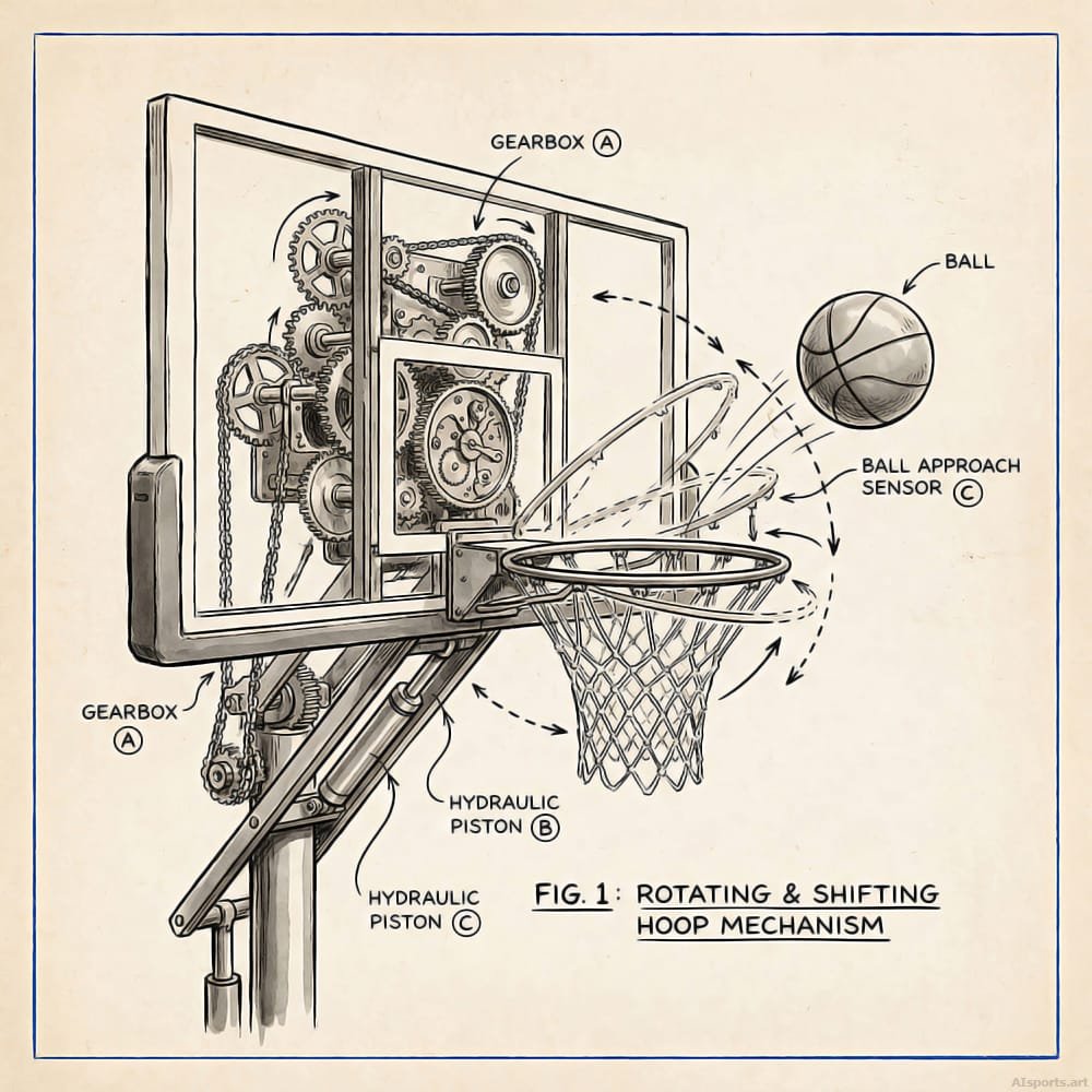 Patent No. 1891 - Patent-Style Technical AI Basketball Image, Pen-and-Ink Digital Art, Digital Basketball AI Art