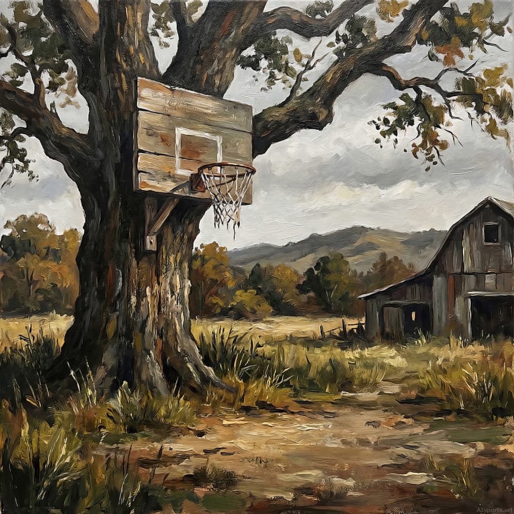 Natural Bounds - Digital AI Impressionism Basketball Art, Oil Painted Image, Digital Basketball AI Art