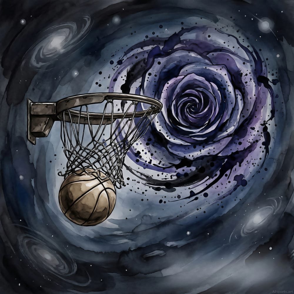 Basketball Galaxy Rose - Watercolor and Ink AI Basketball Image, Digital Atmospheric Surrealism Art, Digital Basketball AI Art