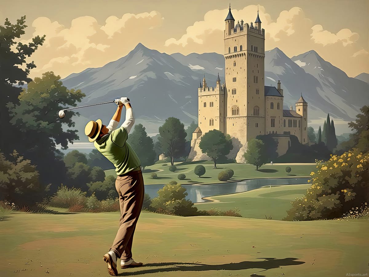 Fairway to the Fortress - Vintage Golf Poster, Painterly Digital Art, Digital Golf AI Art