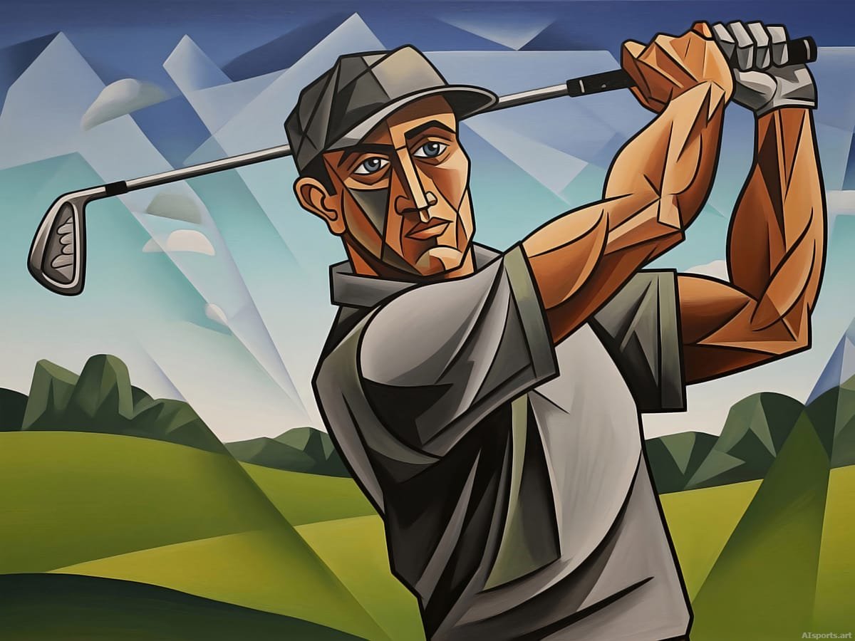 Angles of the Swing - Cubism Golf Abstraction Art, Faceted / Low-Poly AI Image, Digital Golf AI Art