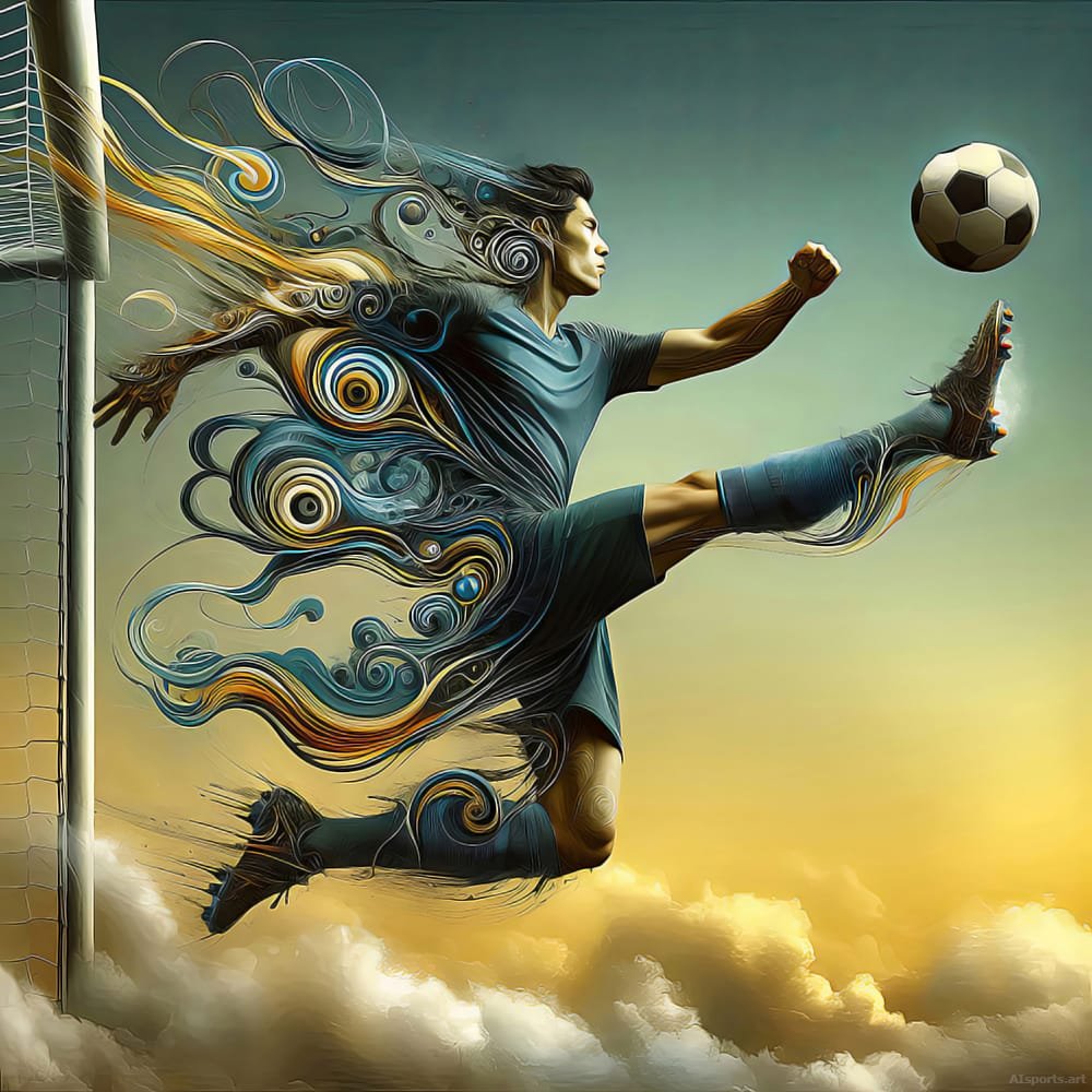 Celestial Bicycle Kick - Soccer Art Nouveau & Symbolism AI Image, Surreal Fantasy Image, Digital Soccer AI Art