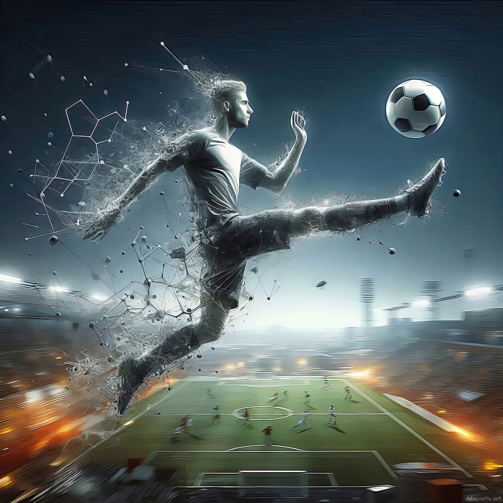 Above the Arena - Soccer Cyberpunk / Sci-Fi Realism AI Image, Surreal Fantasy Image, Digital Soccer AI Art