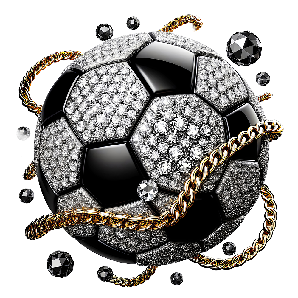 Bling Ball - Diamonds and Chains AI Soccer Image, Hyper-Realistic 3D Art, Digital Soccer AI Art