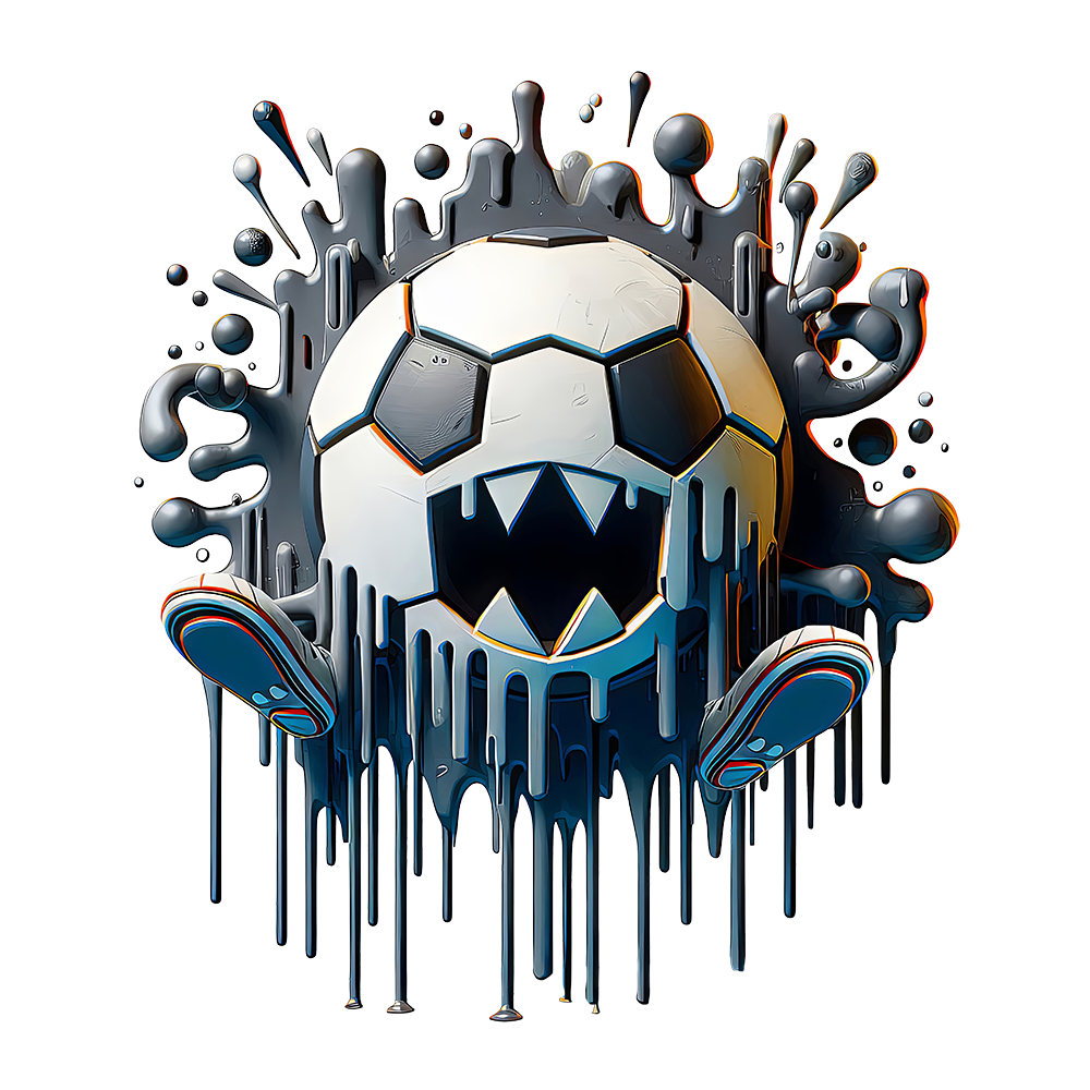 Kick Me If You Dare - Pop Surrealism / Lowbrow AI Image, Liquid Chrome / Slime Art, Digital Soccer AI Art