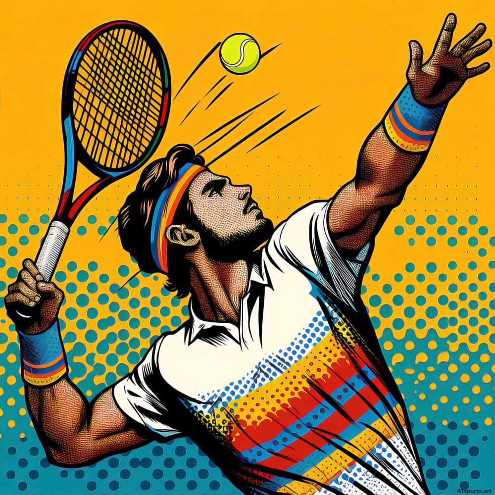 Retro Match Point - Pop Art Aesthetic AI Image, Comic Book Art, Digital Tennis AI Art