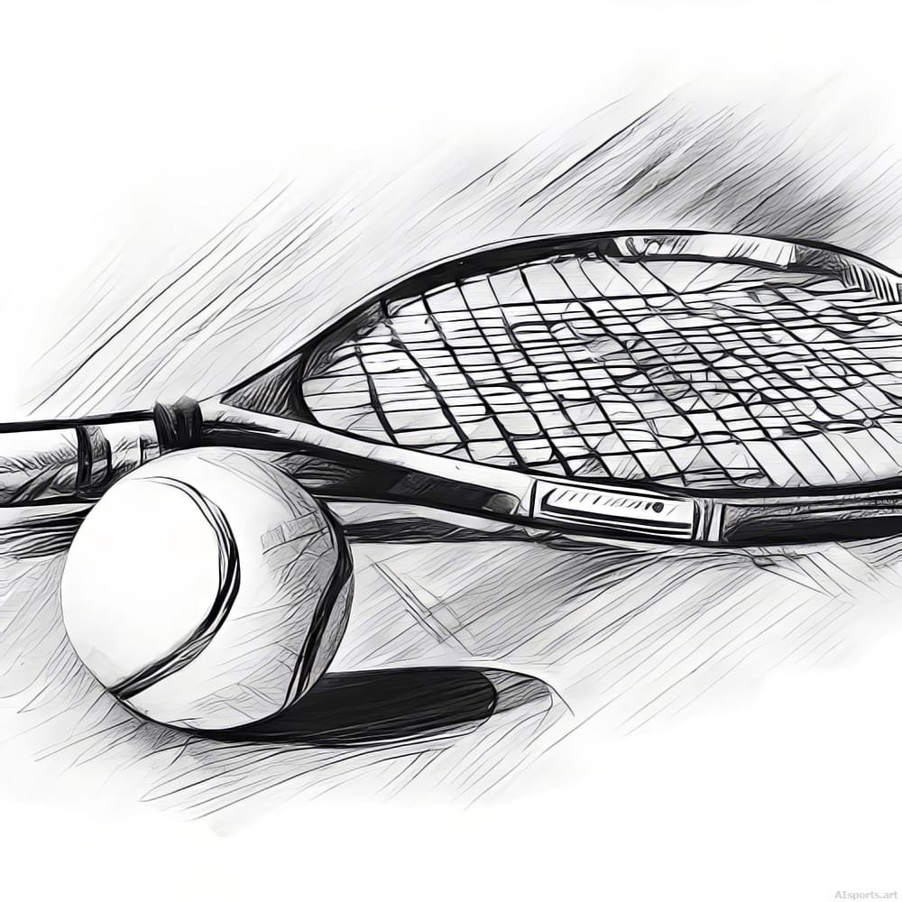 Tools of the Trade - Monochrome/Grayscale AI Image, Hatching and Cross-Hatching Art, Digital Tennis AI Art