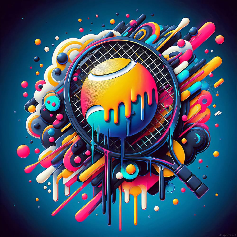 Tennis Graffiti Smash - Vibrant 3D Liquid AI Image, Vector Illustration Art, Digital Tennis AI Art