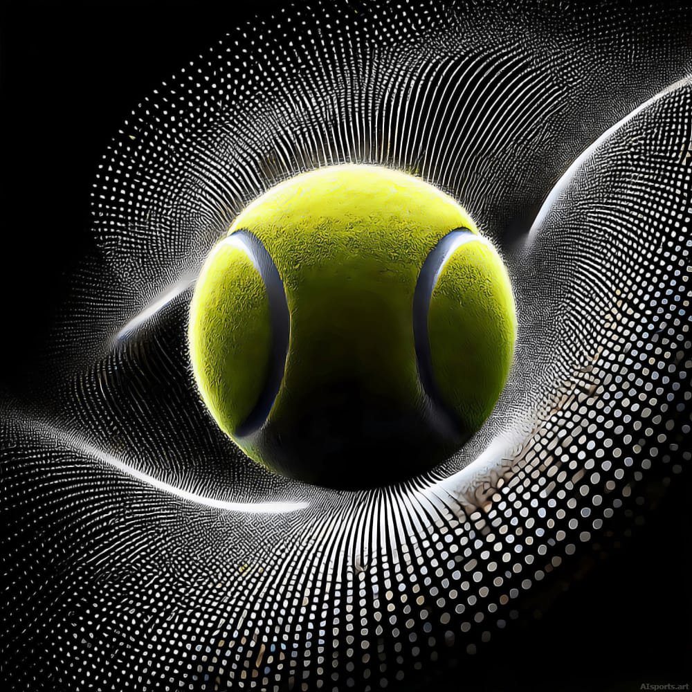 Warped Tennis Grid - Digital Optical AI Image, Digital Wireframe Illustration Art, Digital Tennis AI Art