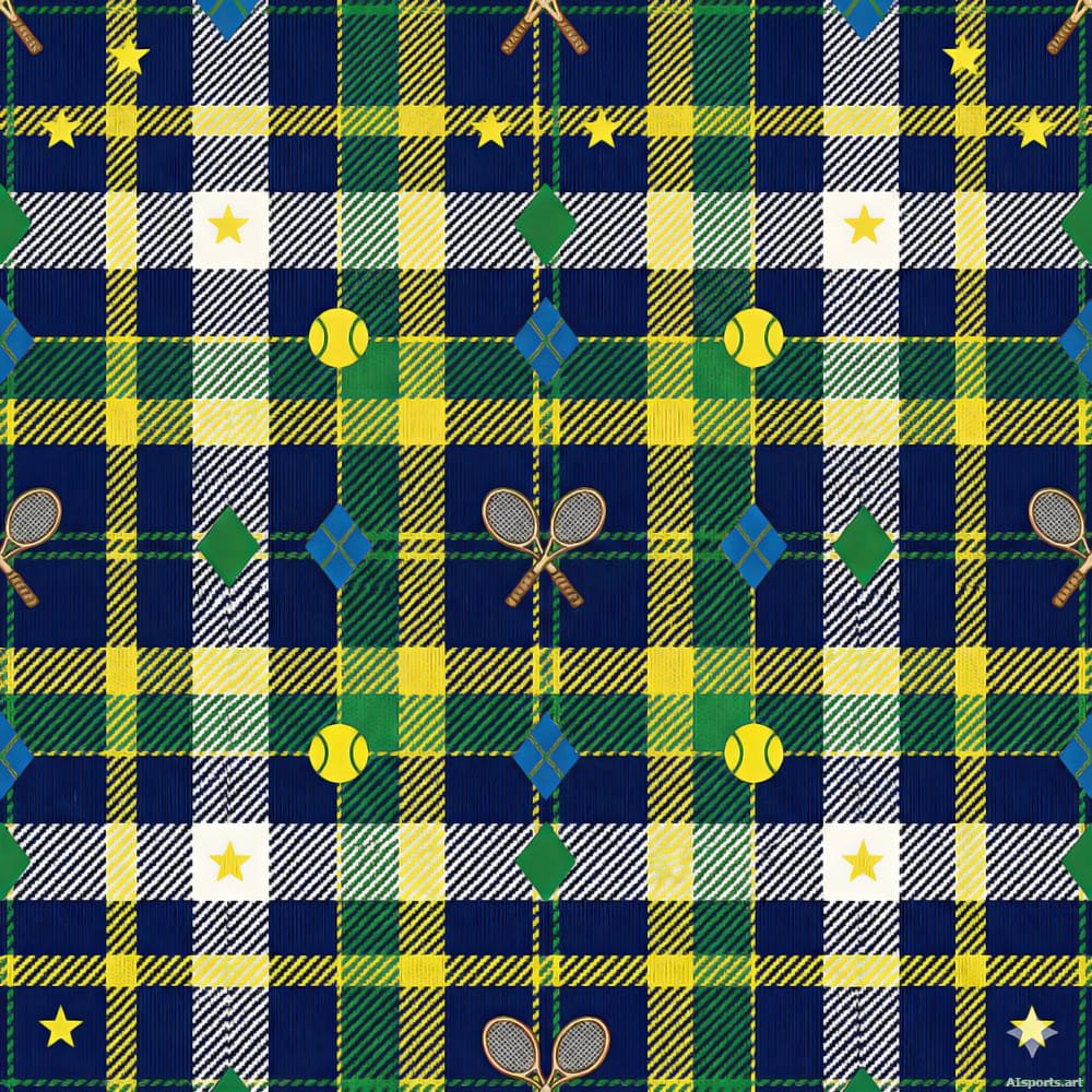 Tennis Motif Flannel - Preppy Plaid AI Image, Surface Pattern / Textile Design Art, Digital Tennis AI Art