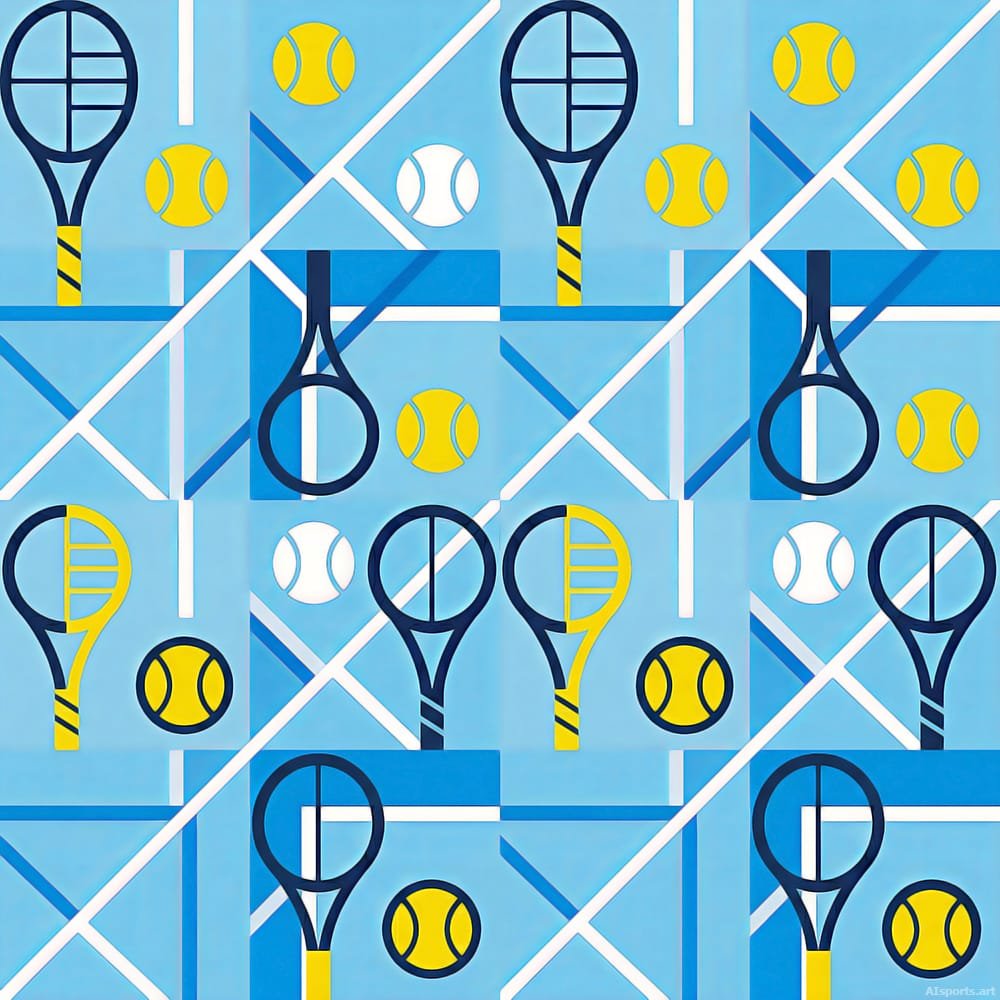 Tennis Racket Repeat - Geometric Vector AI Image, Abstracted Court Motifs Art, Digital Tennis AI Art