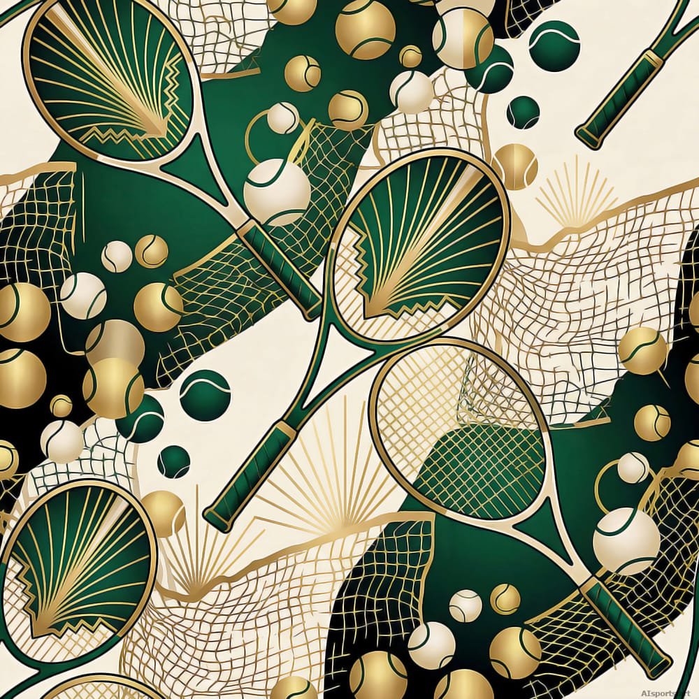 Gold and Emerald Rackets - Digital Art Deco Pattern, Surface Tennis AI Image, Digital Tennis AI Art