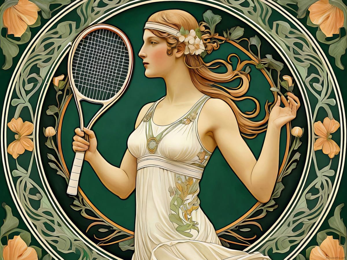 Tennis Nouveau - Art Nouveau AI Image, Digital Illustration Art, Digital Tennis AI Art