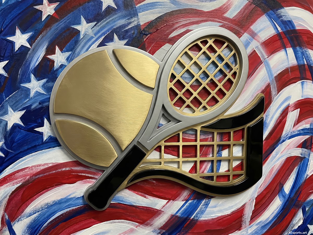 Gilded Tennis Game - Patriot Pop Expressionism AI Art, Mixed-Media Digital Graphic, Digital Tennis AI Art