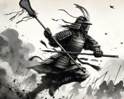 Warrior Lacrosse Offense - Digital Ink Wash Hybrid / Fantasy Illustration AI Art